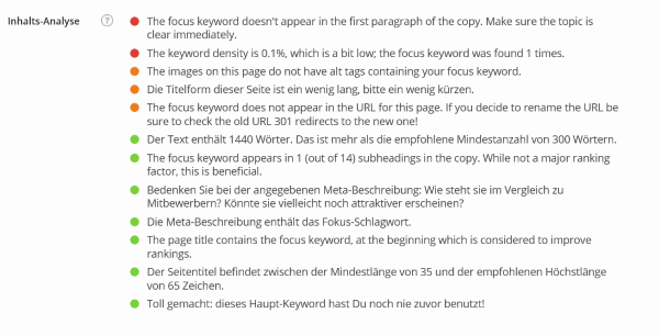 SEO Plugin von Yoast Analyse