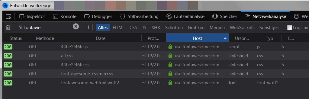 Firefox Entwicklerwerkzeug nach fontawesome Host suchen Firefox Entwicklerwerkzeug nach fontawesome Host suchen