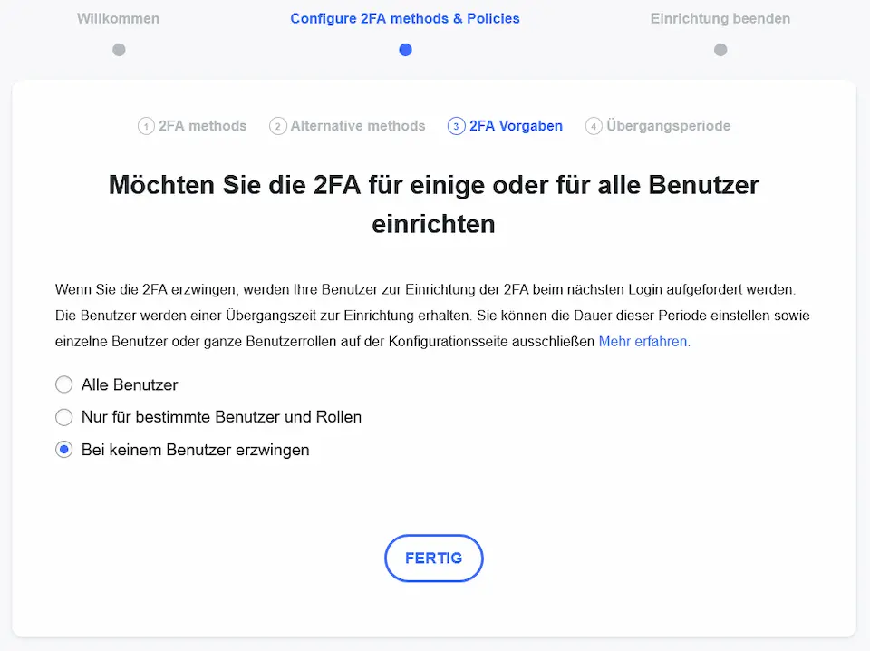 Screen: 2FA Konfiguration zur Benutzer-Einrichtung