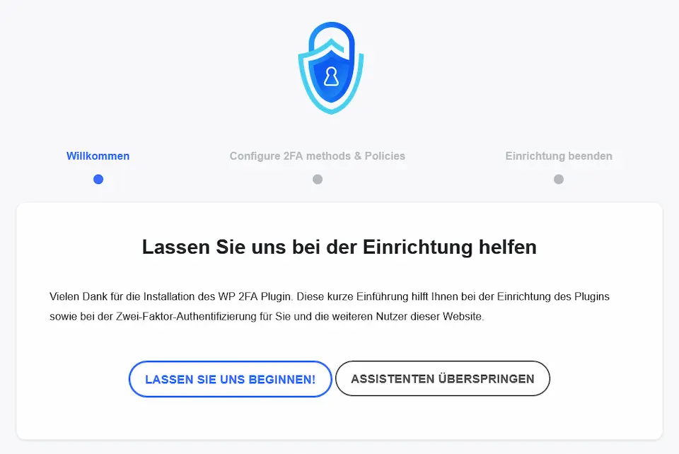 Screenshot zum ersten Screen mit "Lassen Sie uns bei der Einrichtung helfen"