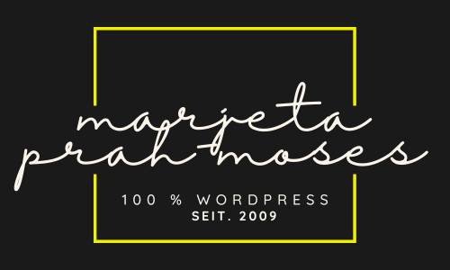 Marjeta Prah-Moses - dunkles Logo mit 100 % Wordpress seit 2009